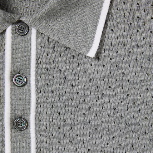 Fine wool knit polo shirt with intarsia Detail 6