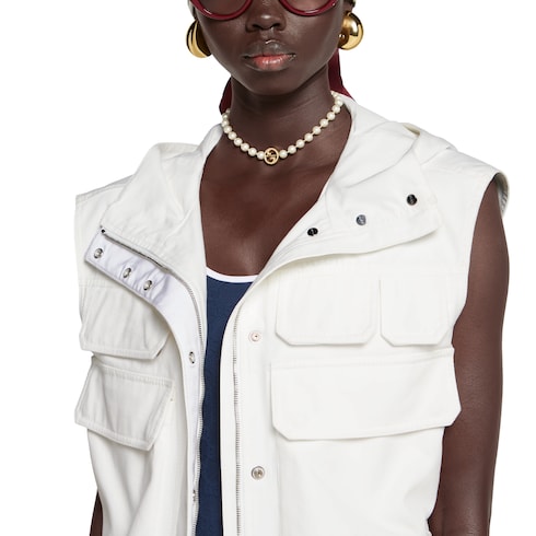 Light cotton canvas gilet with embroidery