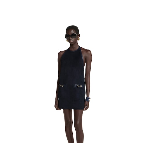Suede halterneck dress with Horsebit