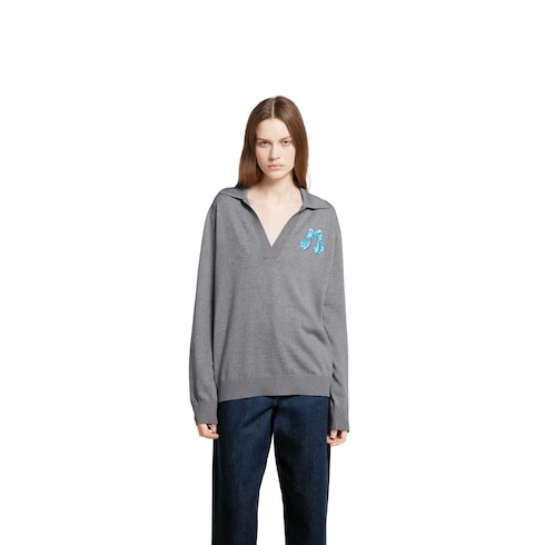 Extra fine wool polo top with patch