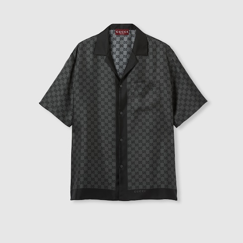 Printed silk twill bowling shirt