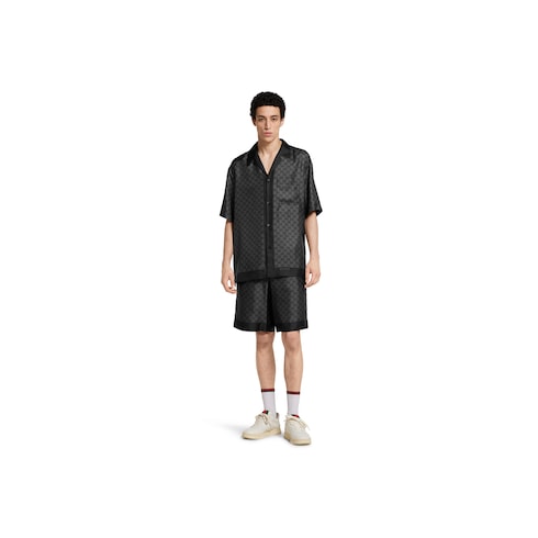 Printed silk twill bowling shirt