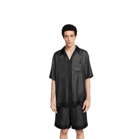 Printed silk twill bowling shirt