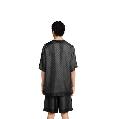 Printed silk twill bowling shirt