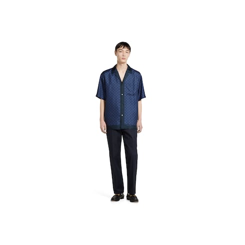 Camicia bowling in twill di seta con stampa