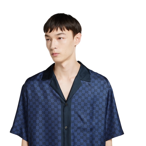 Bowling-Shirt aus Seidentwill mit Print