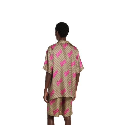 Camisa bowling de sarga de seda estampada