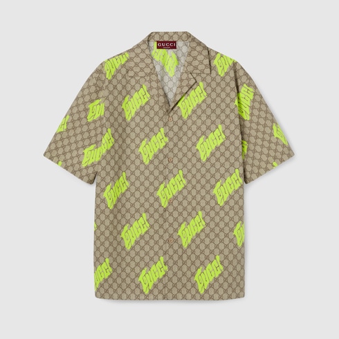Printed cotton poplin bowling shirt