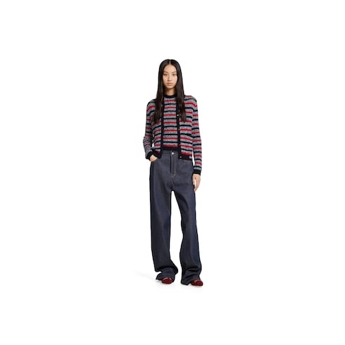 Top con scollo all'americana in maglia di cotone fine a righe