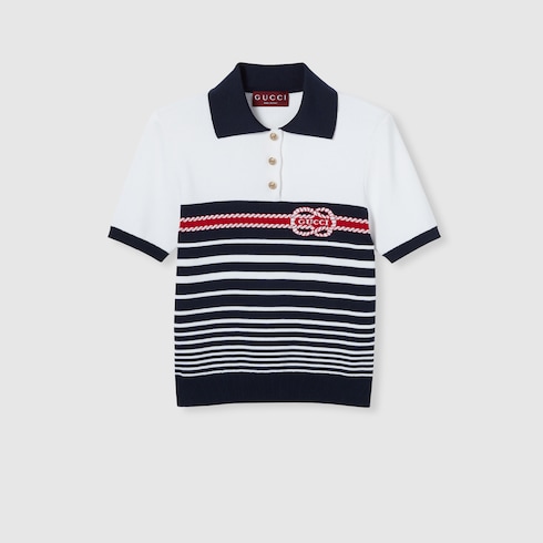 Polo en coton surpiqué avec intarsia