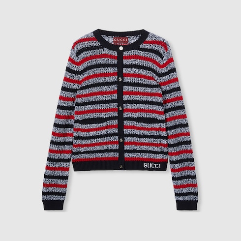 Cardigan in cotone a righe con intarsio