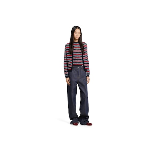Cardigan in cotone a righe con intarsio