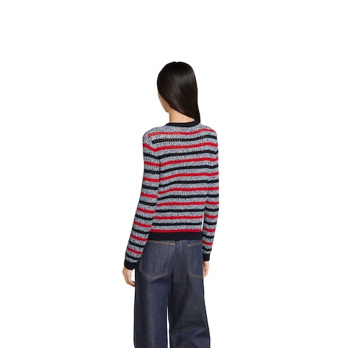 Cardigan in cotone a righe con intarsio