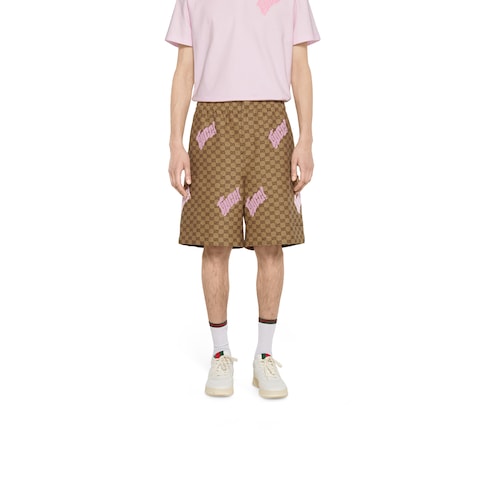 Embroidered canvas linen blend shorts