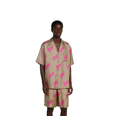 Camisa bowling de sarga de seda estampada