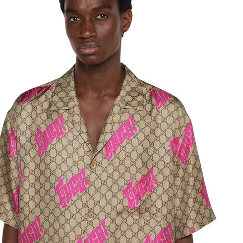 Camisa bowling de sarga de seda estampada
