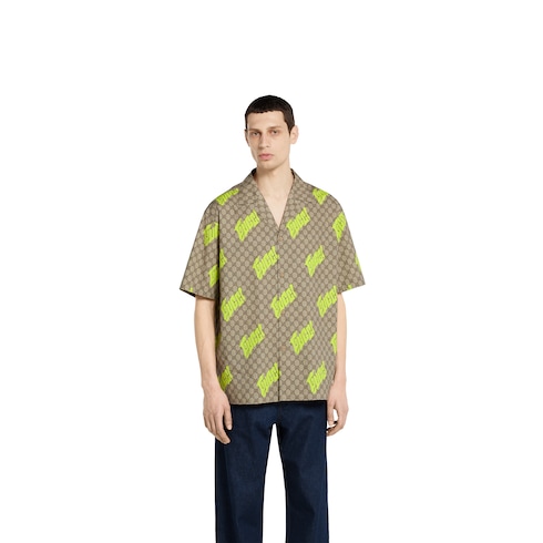 Camicia bowling in popeline di cotone con stampa
