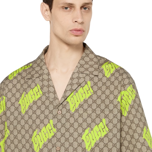 Camicia bowling in popeline di cotone con stampa