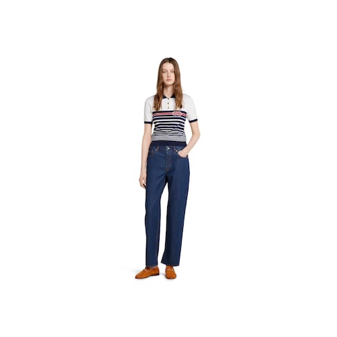 Cotton stitch polo top with intarsia