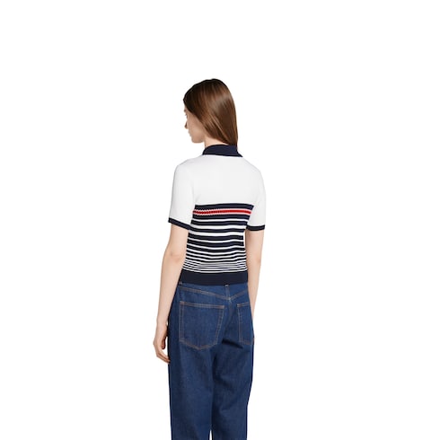 Cotton stitch polo top with intarsia
