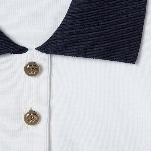 Cotton stitch polo top with intarsia