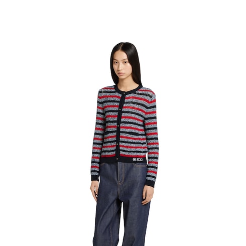 Cardigan in cotone a righe con intarsio