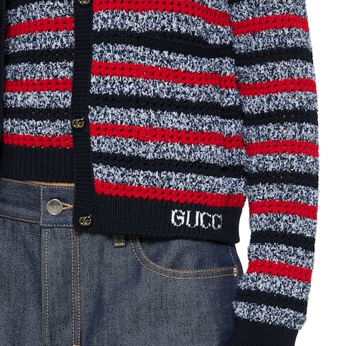 Cardigan in cotone a righe con intarsio