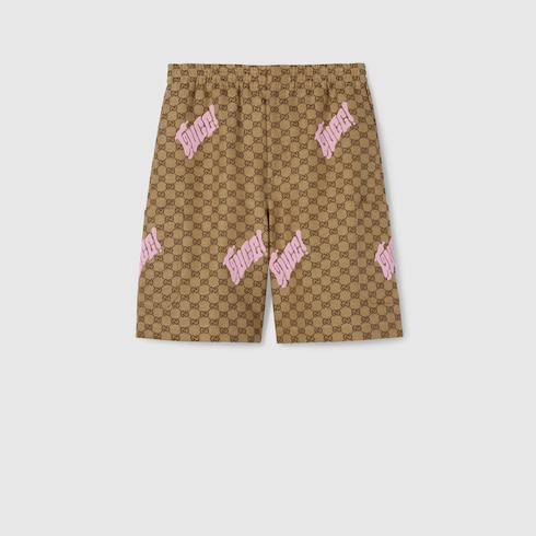 Embroidered canvas linen blend shorts