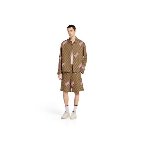 Embroidered canvas linen blend shorts