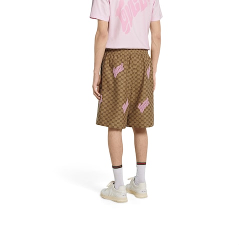 Embroidered canvas linen blend shorts