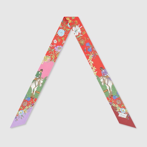 Allover floral print silk neck bow