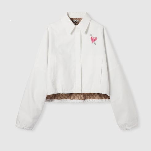 Cotton canvas jacket with patch in off white | GUCCI® US Cotton canvas jacket with patch in off white | GUCCI® US