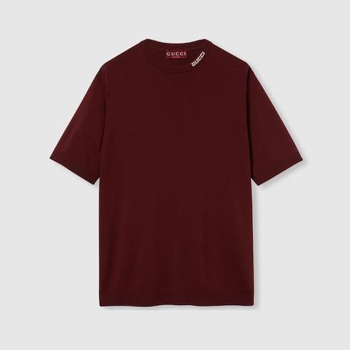 T-shirt in seta e cotone con intarsio Gucci