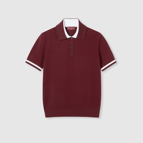 Cotton piquet polo shirt with intarsia in Gucci Rosso Ancora