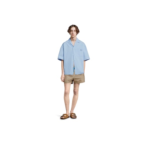 Printed technical poplin swim shorts