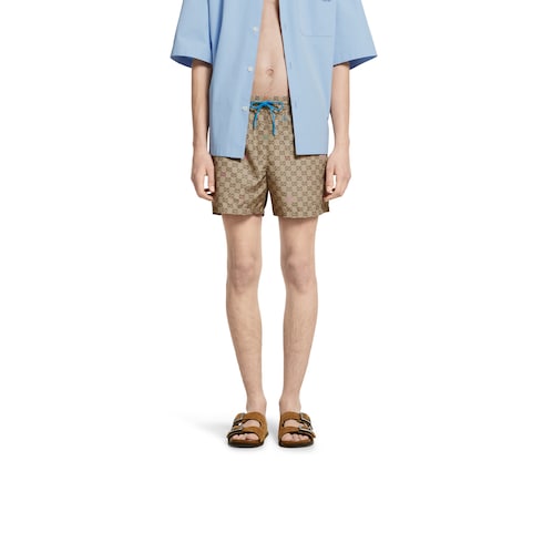 Printed technical poplin swim shorts