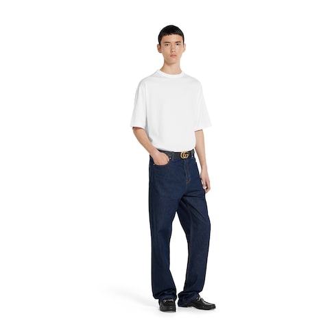 Light weight denim x cotton jersey t-shirt