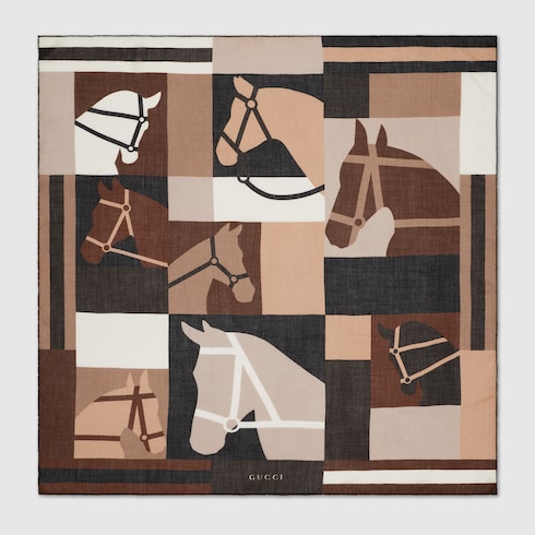 Cashmere shawl with equestrian motif