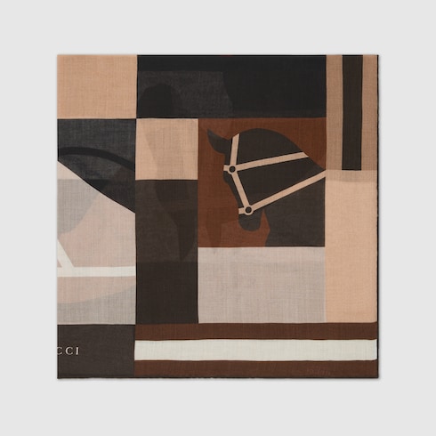 Cashmere shawl with equestrian motif
