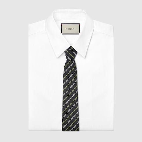 Horsebit silk jacquard tie