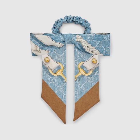 Printed silk twill scrunchie