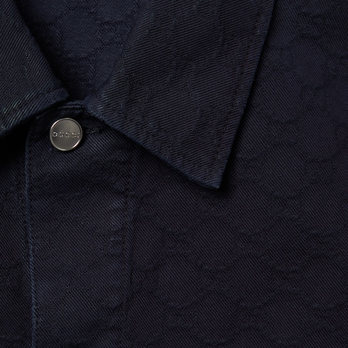 Camicia in denim di cotone GG jacquard con effetto bleached