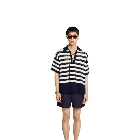 Striped cotton knit polo shirt