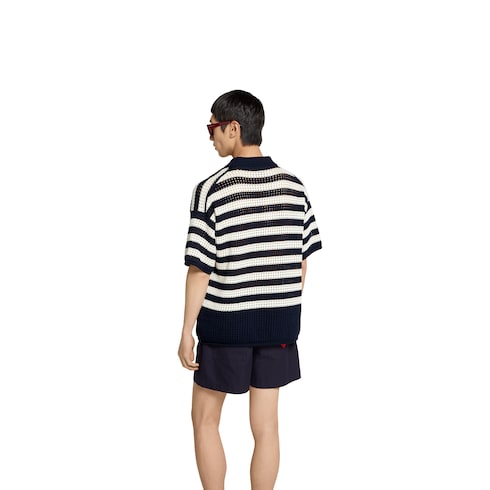 Striped cotton knit polo shirt