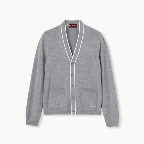 Fine wool knit cardigan with intarsia