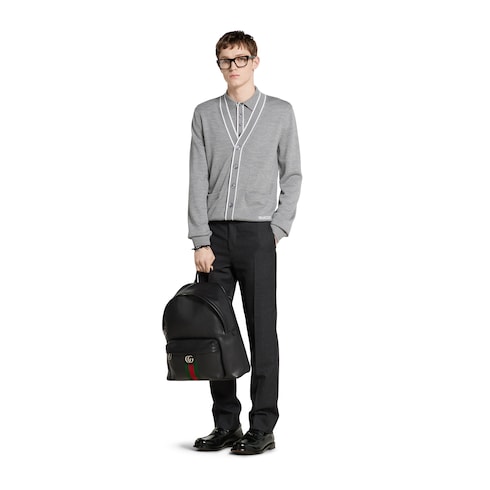 Fine wool knit cardigan with intarsia
