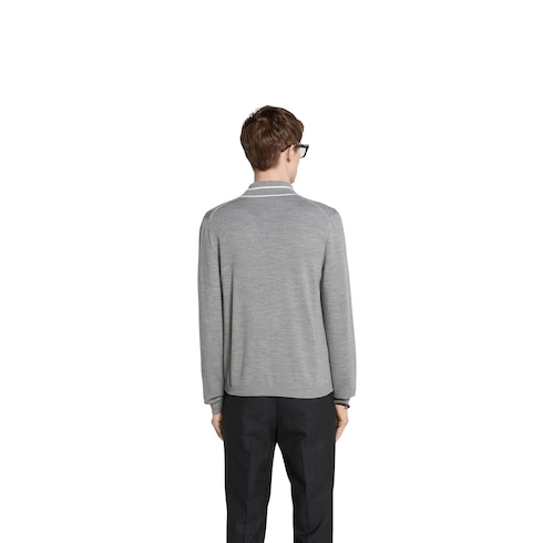 Fine wool knit cardigan with intarsia