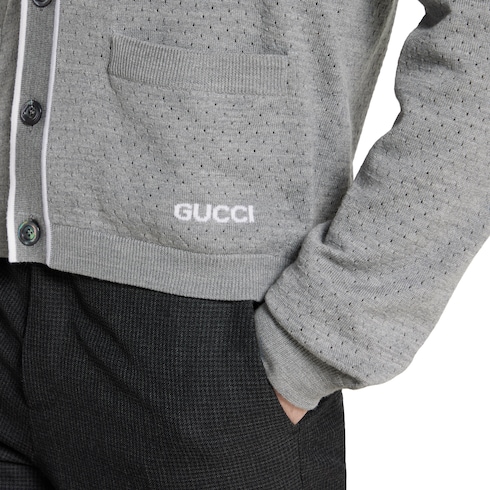 Fine wool knit cardigan with intarsia