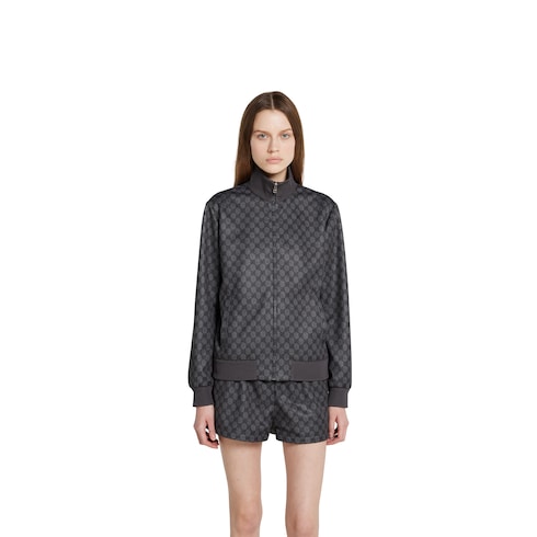 Printed technical jersey zip sweatshirt