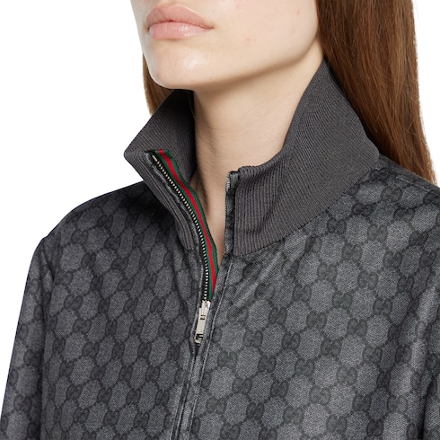 Printed technical jersey zip sweatshirt